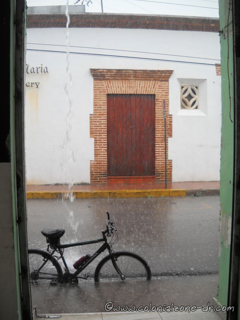 Rain coming down in Zona Colonial, Dominican Republic.